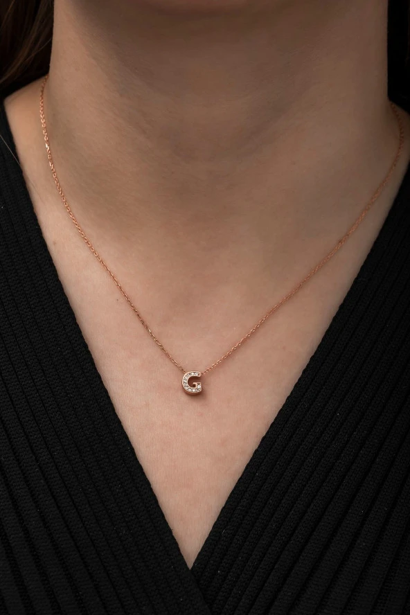 925 Ayar Harf Kolye 3 Boyutlu G Harfi Kadın Gümüş Kolye - Resim 2