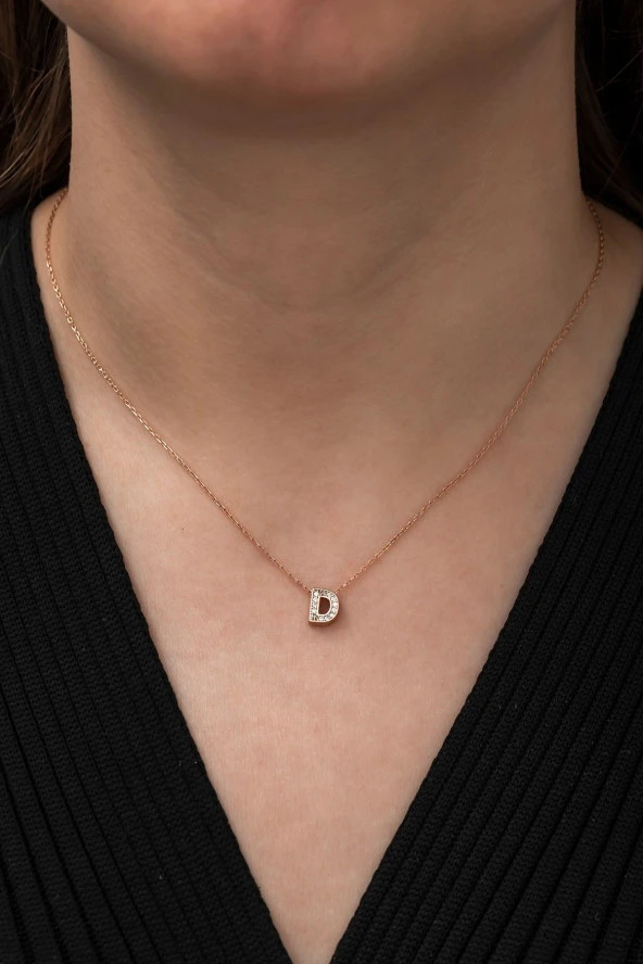 925 Ayar Harf Kolye 3 Boyutlu D Harfi Kadın Gümüş Kolye - Resim 2