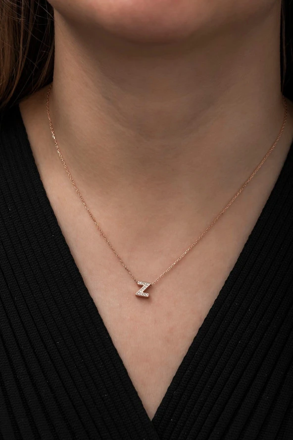 925 Ayar Harf Kolye 3 Boyutlu Z Harfi Kadın Gümüş Kolye ürün görseli