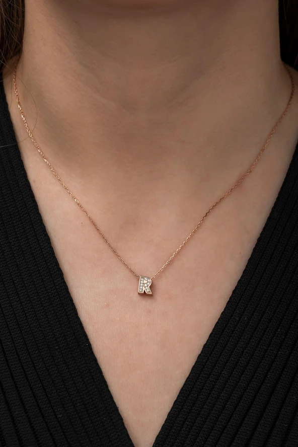 925 Ayar Harf Kolye 3 Boyutlu R Harfi Kadın Gümüş Kolye - Resim 2