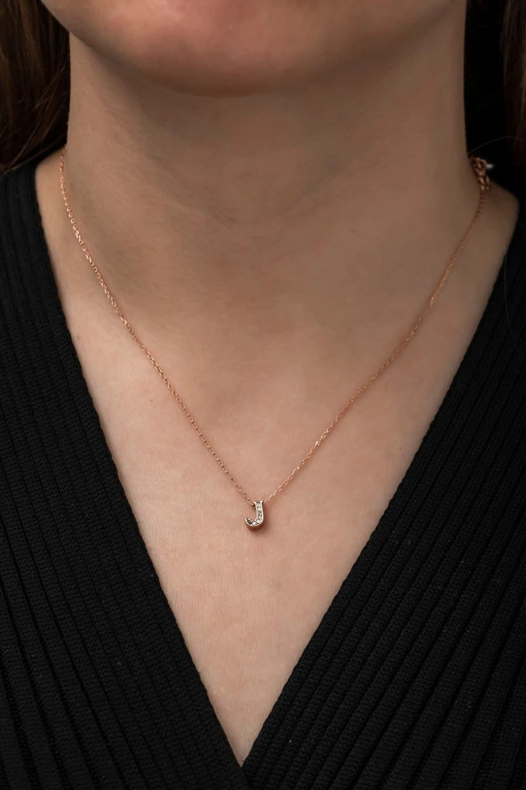 925 Ayar Harf Kolye 3 Boyutlu J Harfi Kadın Gümüş Kolye - Resim 2