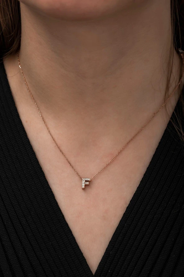 925 Ayar Harf Kolye 3 Boyutlu F Harfi Kadın Gümüş Kolye - Resim 2