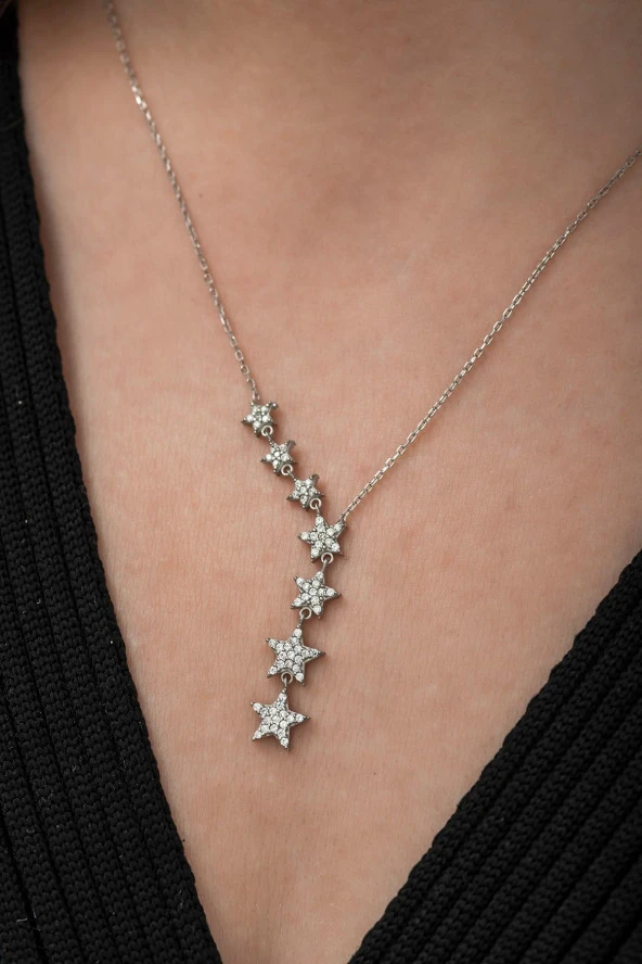 925 Ayar Samanyolu Yıldız Kolye Kadın Gümüş Kolye - Resim 2