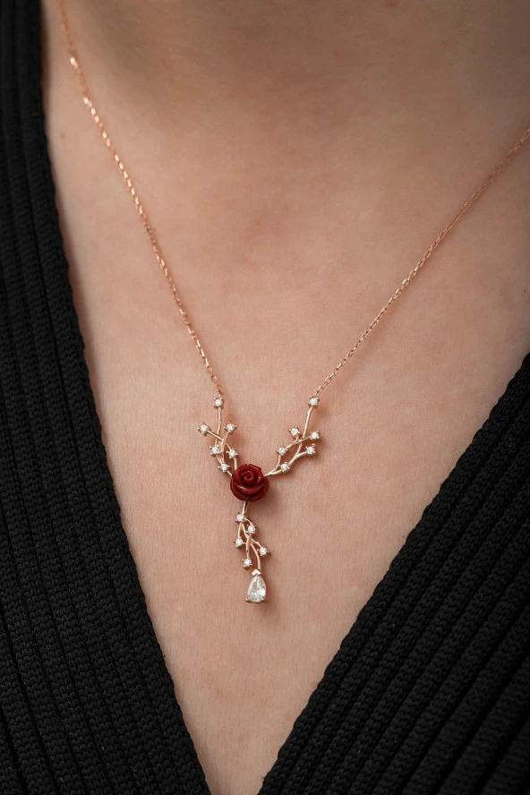 925 Ayar Sarmaşık Gül Kolye Kadın Gümüş Kolye - Resim 2