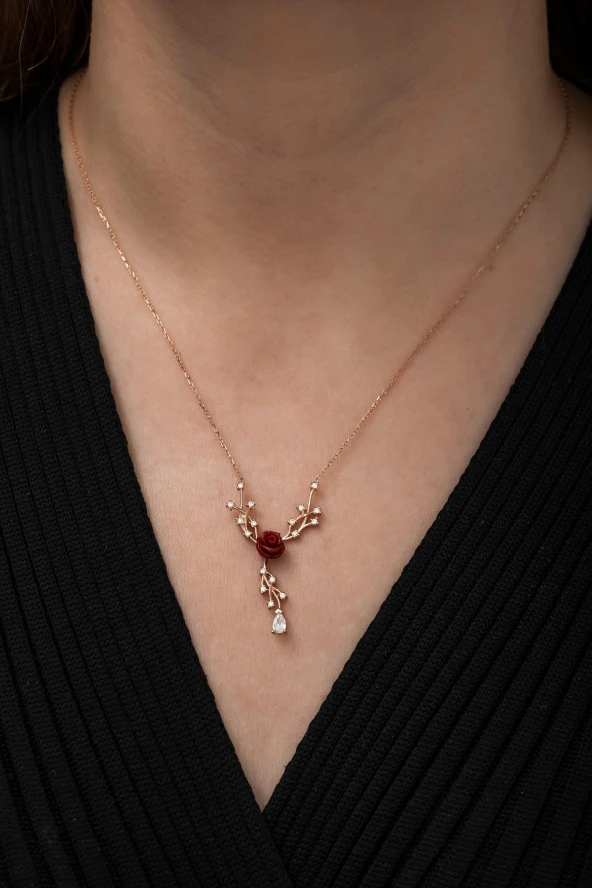 925 Ayar Sarmaşık Gül Kolye Kadın Gümüş Kolye - Resim 3