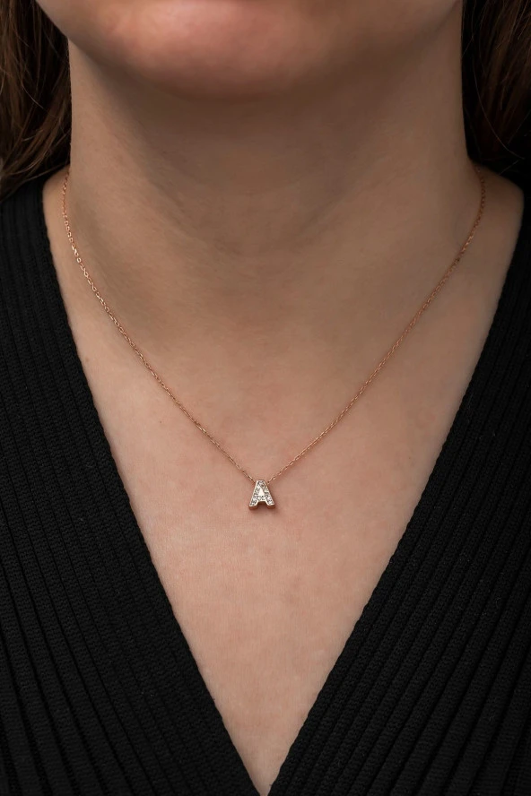 925 Ayar Harf Kolye 3 Boyutlu A Harfi Kadın Gümüş Kolye - Resim 3