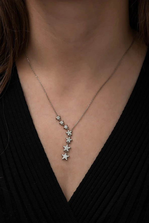 925 Ayar Samanyolu Yıldız Kolye Kadın Gümüş Kolye - Resim 3