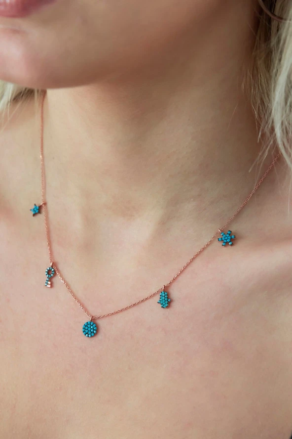 925 Ayar Turkuaz Taşlı Şans Kolye Kadın Gümüş Kolye ürün görseli