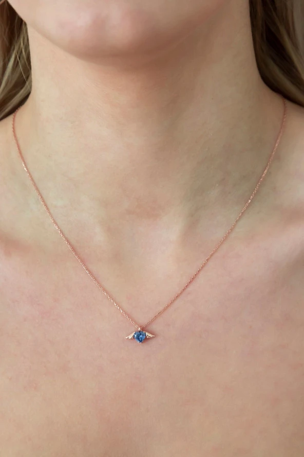 925 Ayar Minik Tanzanit Taşlı Kalp Kadın Gümüş Kolye - Resim 2