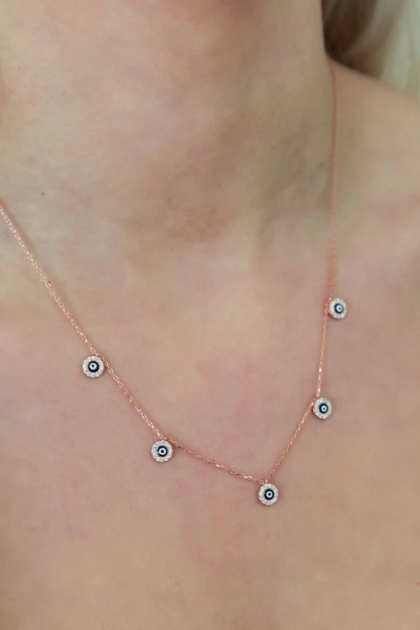 925 Ayar Yuvarlak Nazar Şans Kolye Kadın Gümüş Kolye - Resim 2