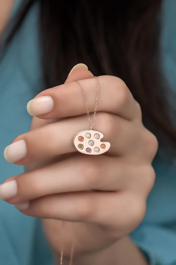 925 Ayar Gümüş Zirkon Taşlı Palet Kolye ürün görseli