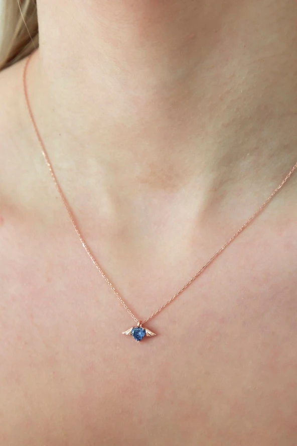 925 Ayar Minik Tanzanit Taşlı Kalp Kadın Gümüş Kolye - Resim 3