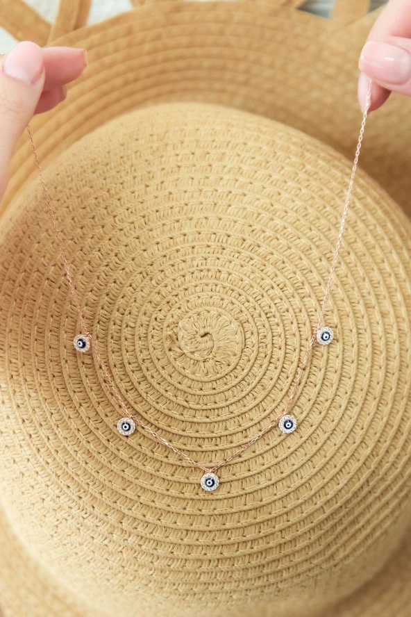 925 Ayar Yuvarlak Nazar Şans Kolye Kadın Gümüş Kolye - Resim 3