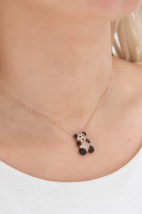 925 Ayar Panda Kolye Kadın Gümüş Kolye - Resim 2