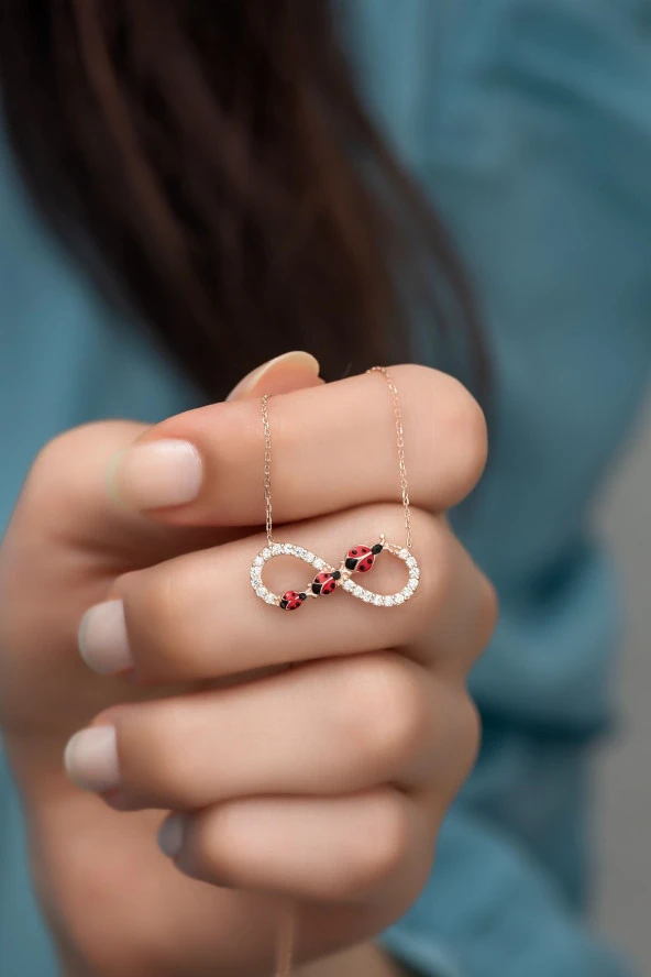 925 Ayar Gümüş Uğur Böceği Sonsuzluk Kolye