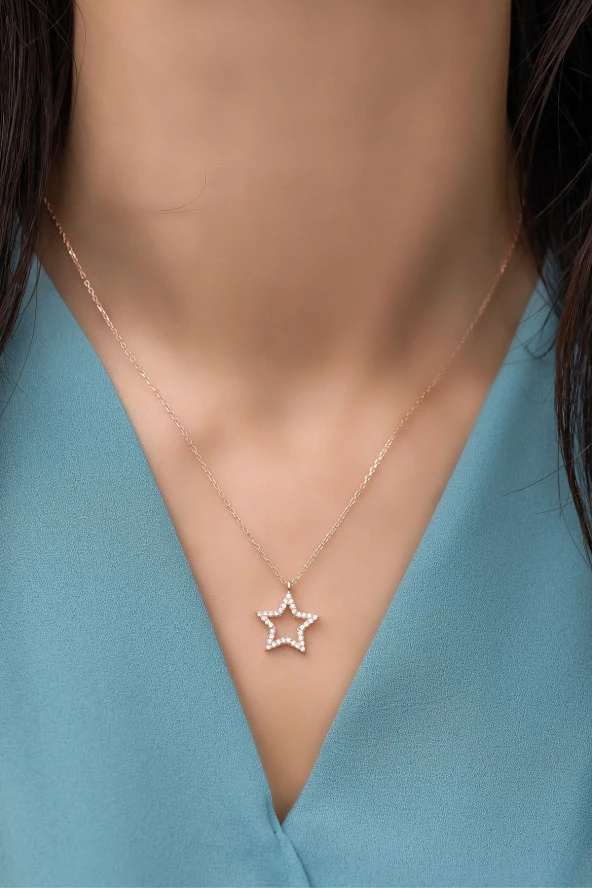 925 Ayar Gümüş Zirkon Taşlı Yıldız Kolye ürün görseli