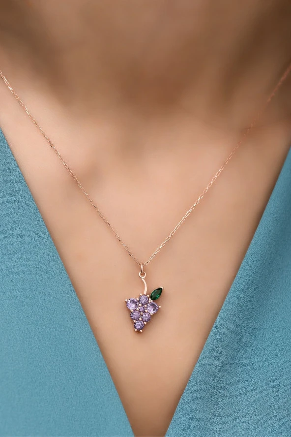 925 Ayar Gümüş Mor Üzüm Salkımı Kolye - Resim 2