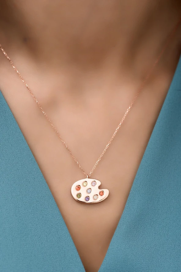 925 Ayar Gümüş Zirkon Taşlı Palet Kolye - Resim 2