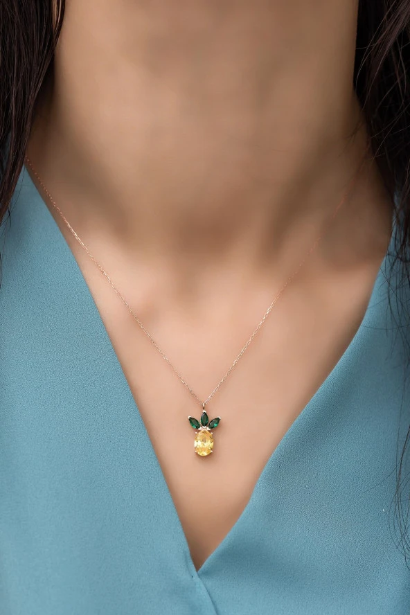 925 Ayar Gümüş Sitrin Taşlı Ananas Kolye ürün görseli