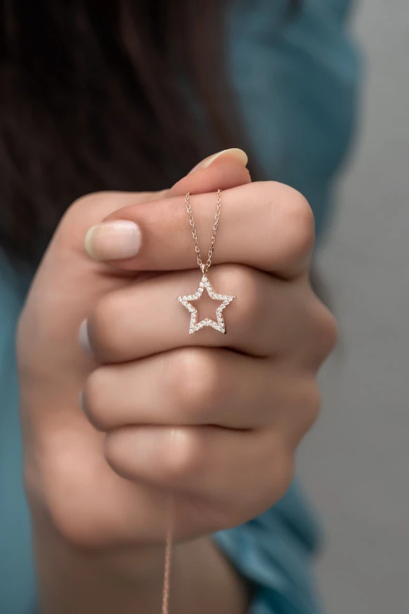 925 Ayar Gümüş Zirkon Taşlı Yıldız Kolye - Resim 2