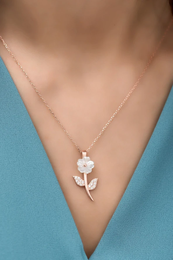 925 Ayar Gümüş Manolya Çiçeği Kolye - Resim 3