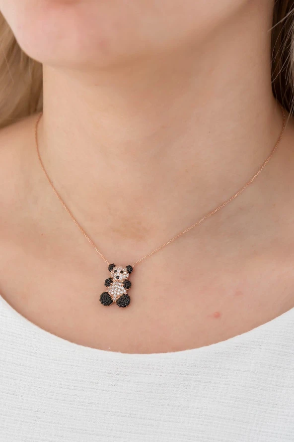 925 Ayar Panda Kolye Kadın Gümüş Kolye - Resim 3