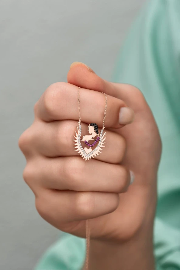 925 Ayar Gümüş Anne Ve Bebek Model Kolye ürün görseli