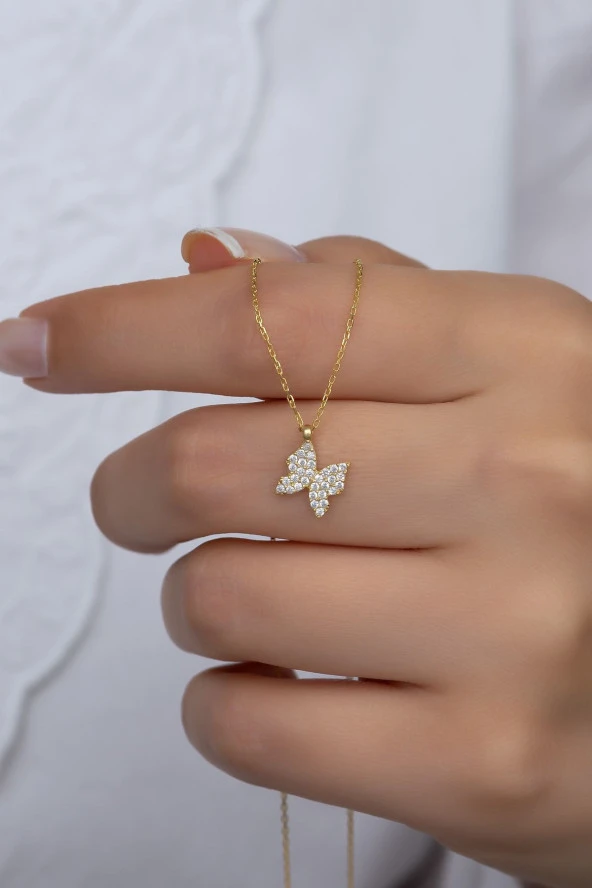 925 Ayar Gümüş Gold Minik Kelebek Kolye ürün görseli