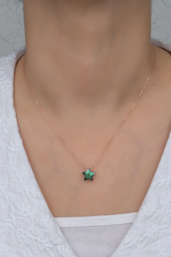 925 Ayar Gümüş Mistik Topaz Taşlı Yıldız Kolye - Resim 2