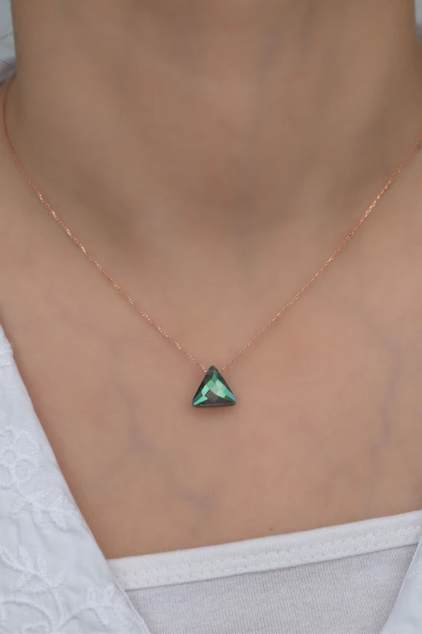 925 Ayar Gümüş Mistik Topaz Taşlı Üçgen Kolye - Resim 2