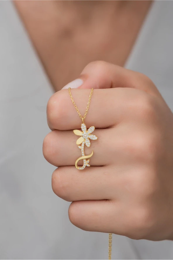 925 Ayar Gümüş Gold Sonsuz Aşk Çiçeği Kolye ürün görseli