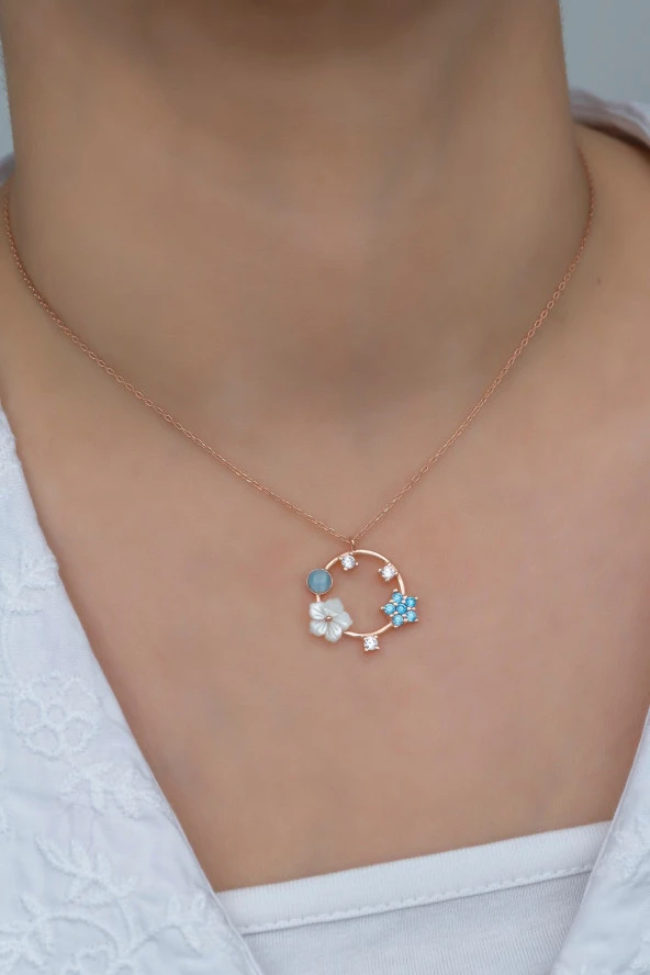 925 Ayar Gümüş Bahar Çiçekleri Manolya Çiçeği Kolye - Resim 3