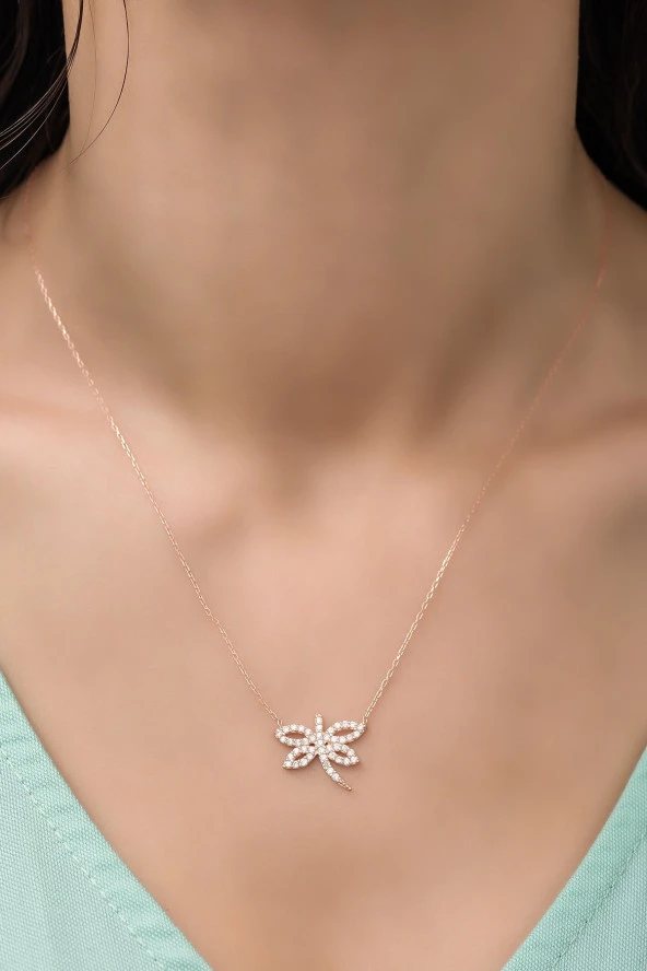 925 Ayar Gümüş Rose Zirkon Taşlı Yusufcuk Kolye - Resim 2