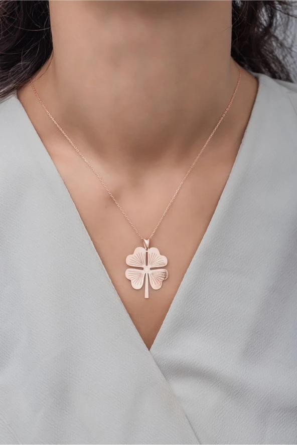 925 Ayar Gümüş Taşsız Sade Yonca Kolye - Resim 2