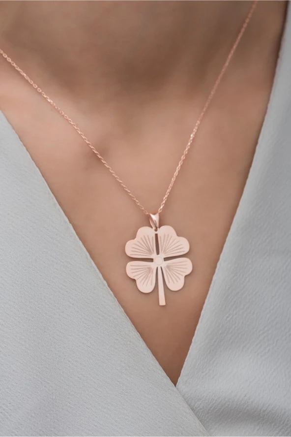 925 Ayar Gümüş Taşsız Sade Yonca Kolye - Resim 3