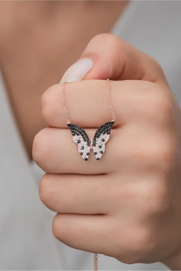 925 Ayar Gümüş Benekli Model Kelebek Kolye - Resim 2