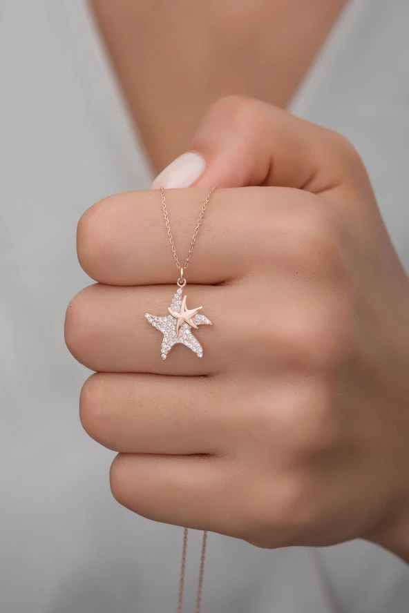 925 Ayar Gümüş Çift Deniz Yıldızı Kolye ürün görseli