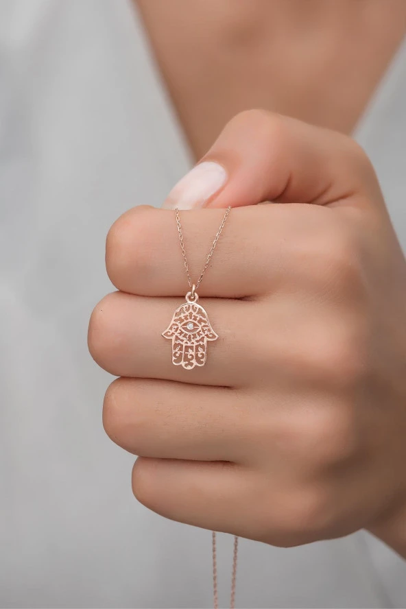 925 Ayar Gümüş Rose Fatma Ana Eli Kolye ürün görseli