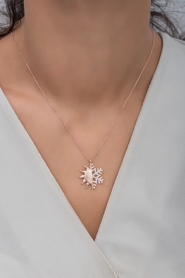 925 Ayar Gümüş Kartanesi ve Güneş Tasarım Kolye - Resim 2