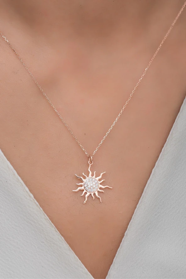 925 Ayar Gümüş Işıltılı Güneş Kolye ürün görseli