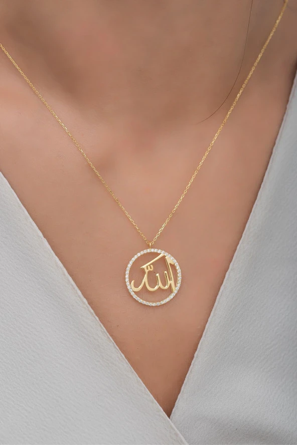 925 Ayar Gümüş Gold Allah Lafzı Kolye ürün görseli
