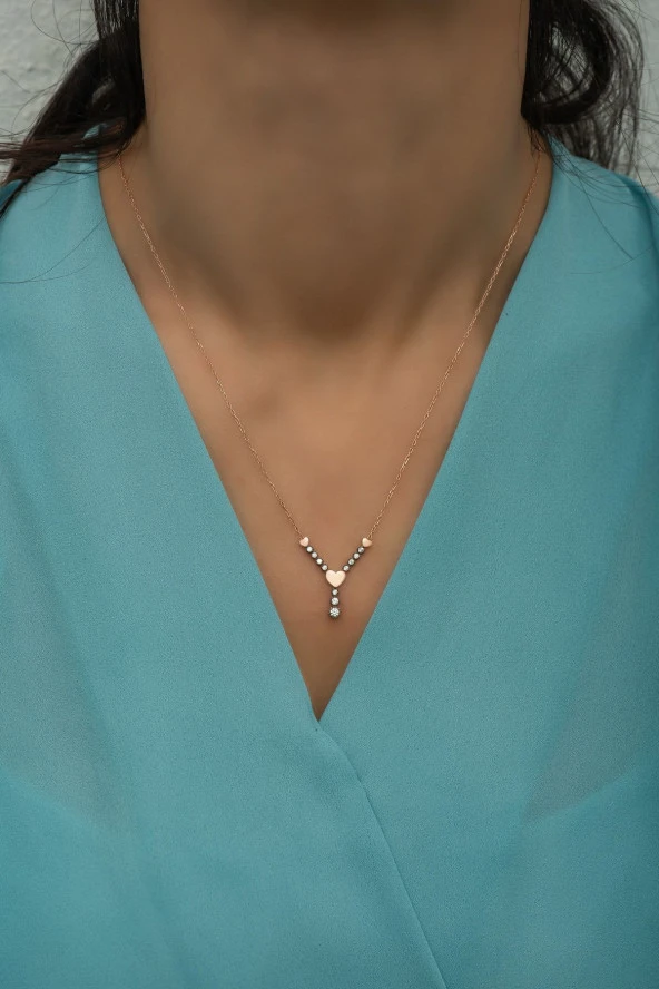 925 Ayar Gümüş Elmas Montür Kapli Y Model Kolye ürün görseli