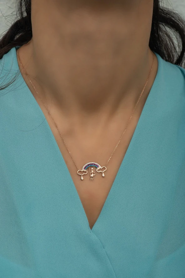 925 Ayar Gümüş Gökkuşağı Yağmur Bulutu Kolye ürün görseli