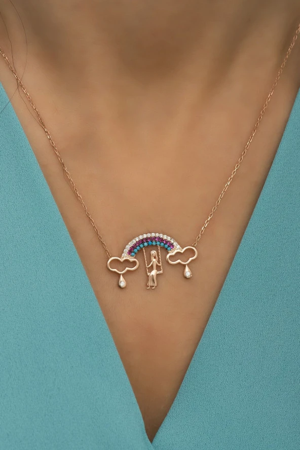 925 Ayar Gümüş Gökkuşağı Yağmur Bulutu Kolye - Resim 2