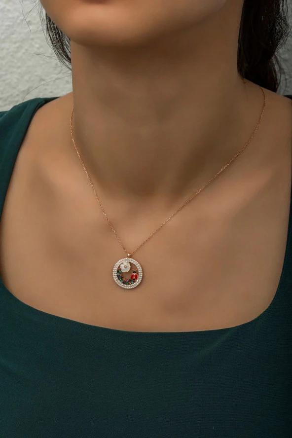 925 Ayar Gümüş Manolya Çiçeği Uğur Böceği Kolye ürün görseli