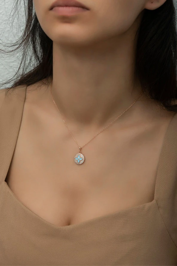 925 Ayar Gümüş Mineli Rüzgar Gülü Kolye ürün görseli