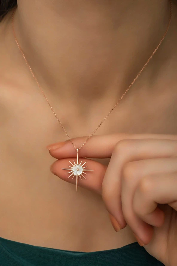 925 Ayar Gümüş Manolya Çiçeği Detay Kuzey Yıldızı Kolye ürün görseli