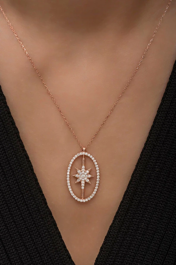 925 Ayar Gümüş 360° Dönebilen Kutup Yıldızı Kolye ürün görseli