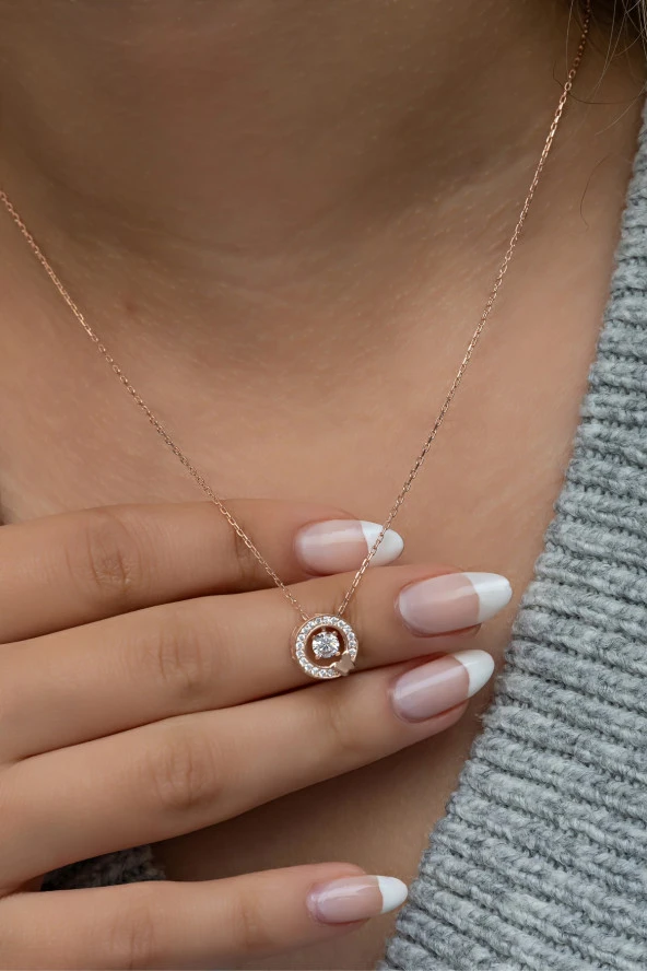 925 Ayar Gümüş Halka Tasarım Hareketli Tektaş Model Kolye ürün görseli