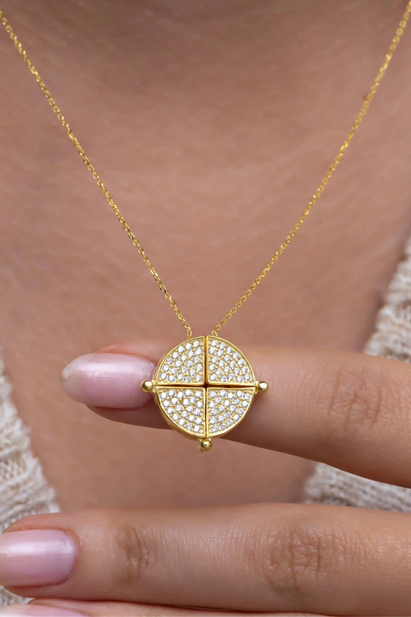 925 Ayar Gümüş Mıknatıslı Ayrılabilir Gold Daire Kolye ürün görseli